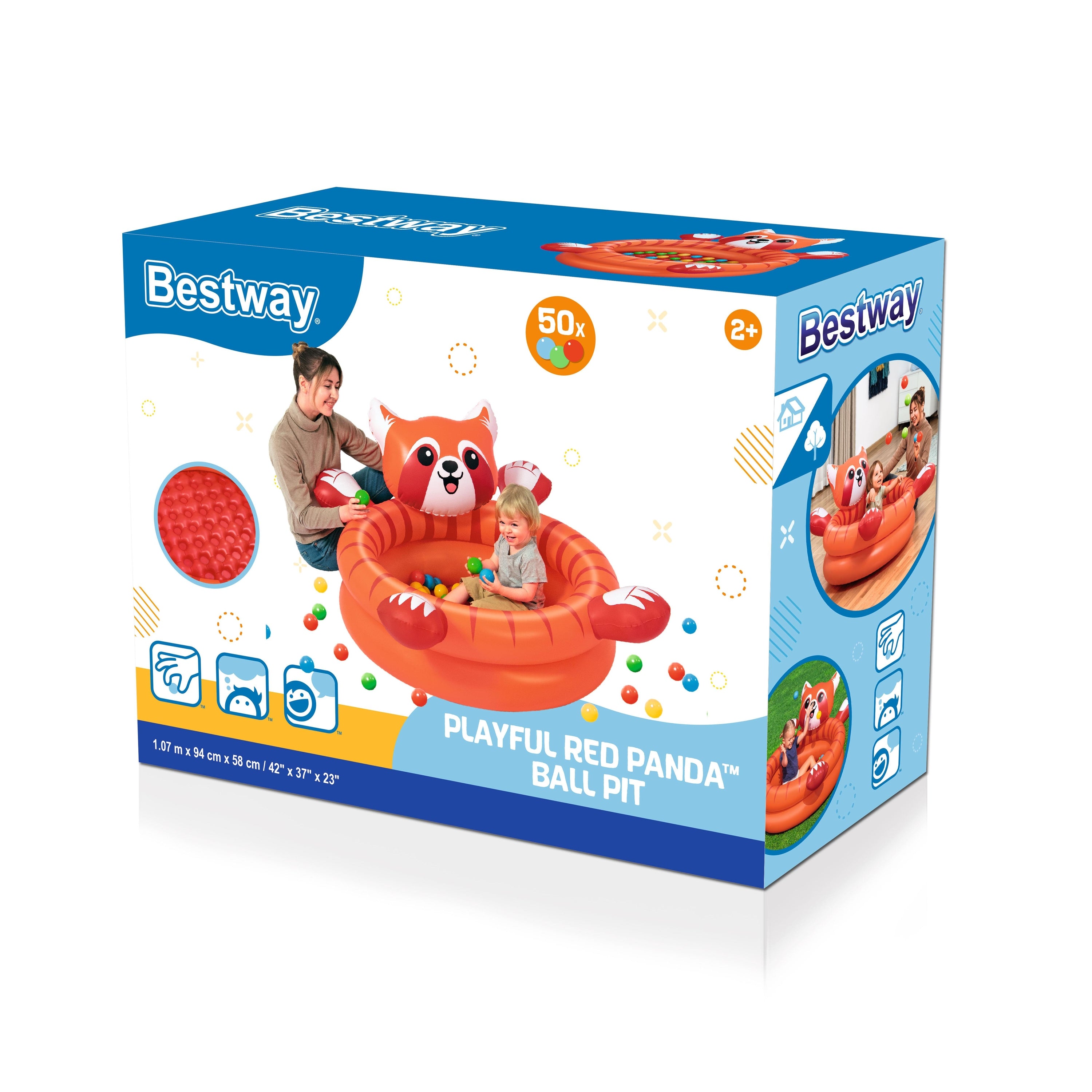 Bestway Playful Red Panda Ball Pit Inflatable Kids Toy with 50 Play Balls